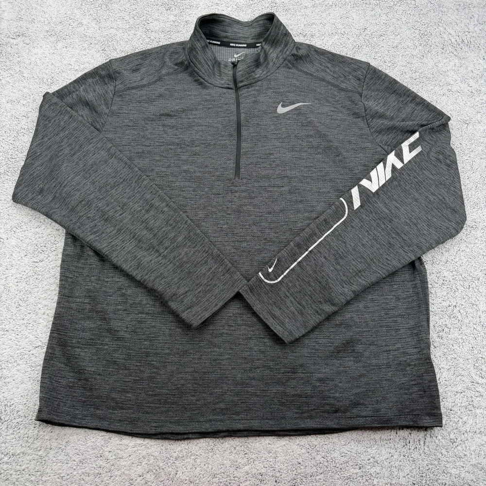 Nike Running Pullover Mens XL Gray 1/4 Zip Waffle Grid Mock Performance Swoosh